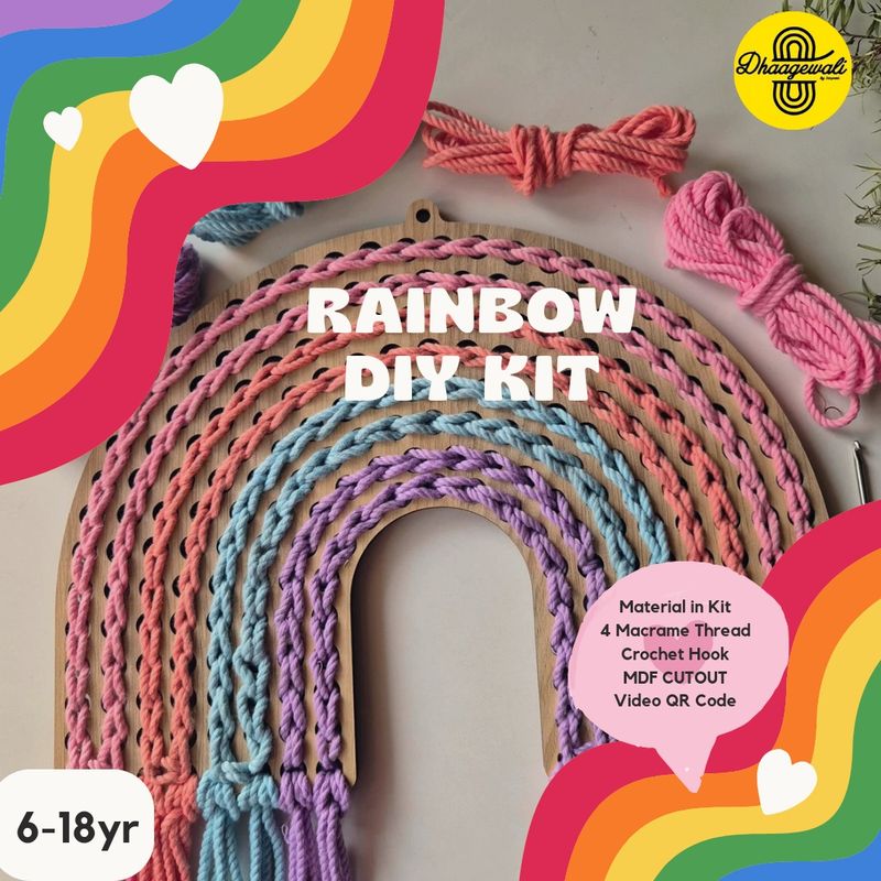 DIY Rainbow Kit with colorful cotton cords and MDF base