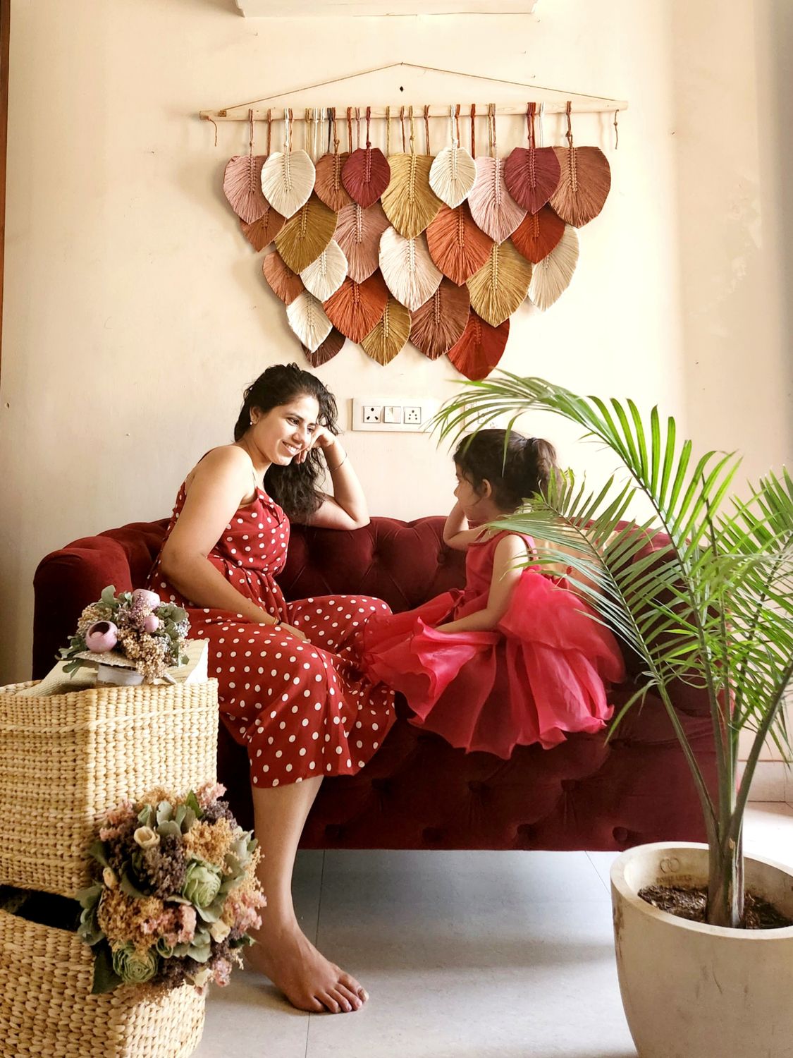 Handcrafted macrame leaf wall hanging showcasing intricate design