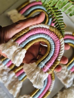 Gold Rainbow Macrame Wall Hanging – Handmade Boho Home Decor