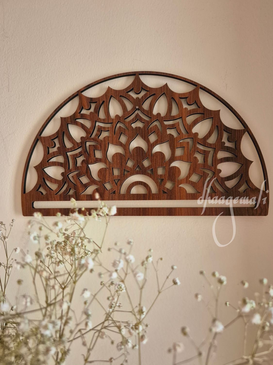 Half wood cutout semicircle mandala design for wall decor