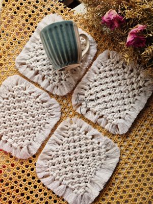 Handmade Macrame Square Coaster – Stylish &amp; Eco-Friendly