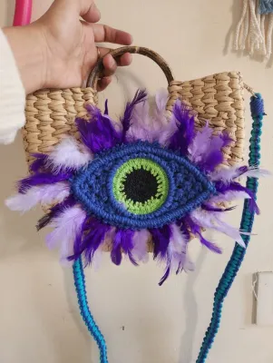 Handwoven Kauna Bag with Evil Eye Embroidery