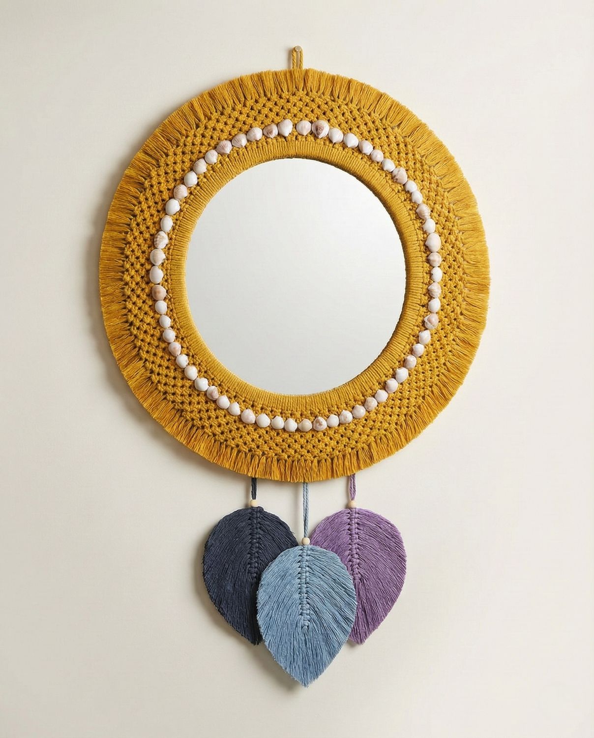 Handmade Decorative Macrame Shell Mirror