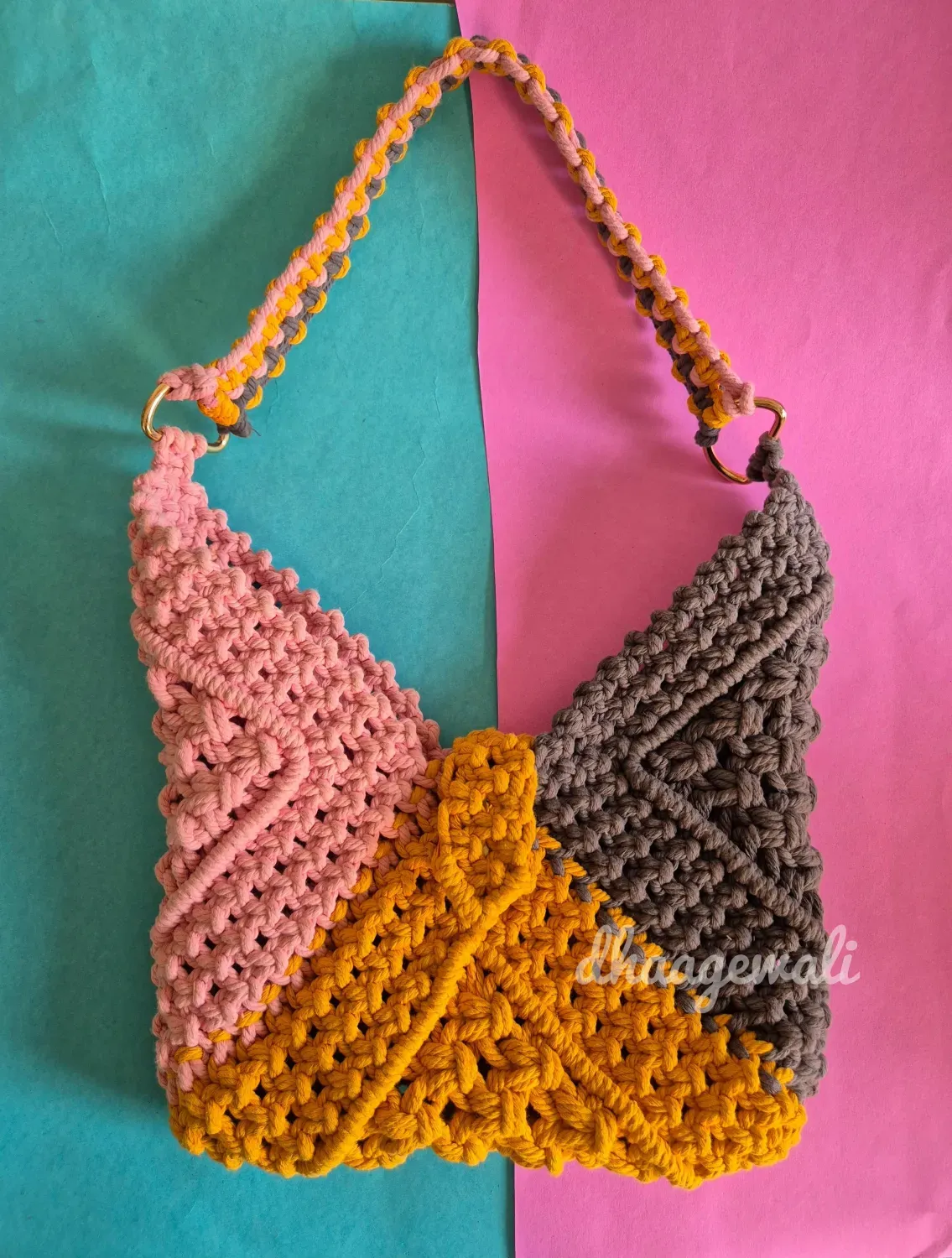 Handmade Macrame Boho Cotton Triangle Bag