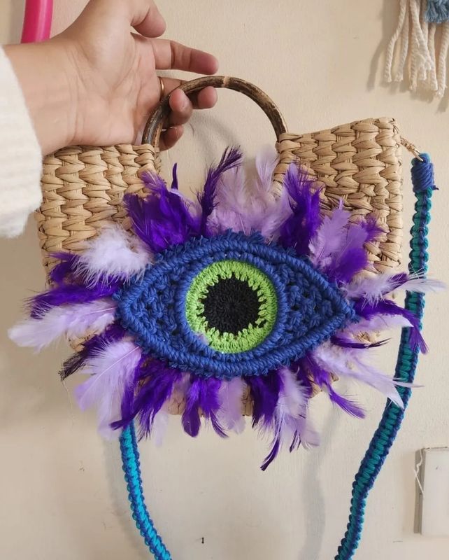 Handwoven Kauna Bag with Evil Eye Embroidery