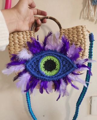 Handwoven Kauna Bag with Evil Eye Embroidery