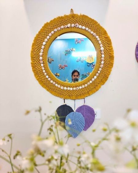 Handmade Decorative Macrame Shell Mirror