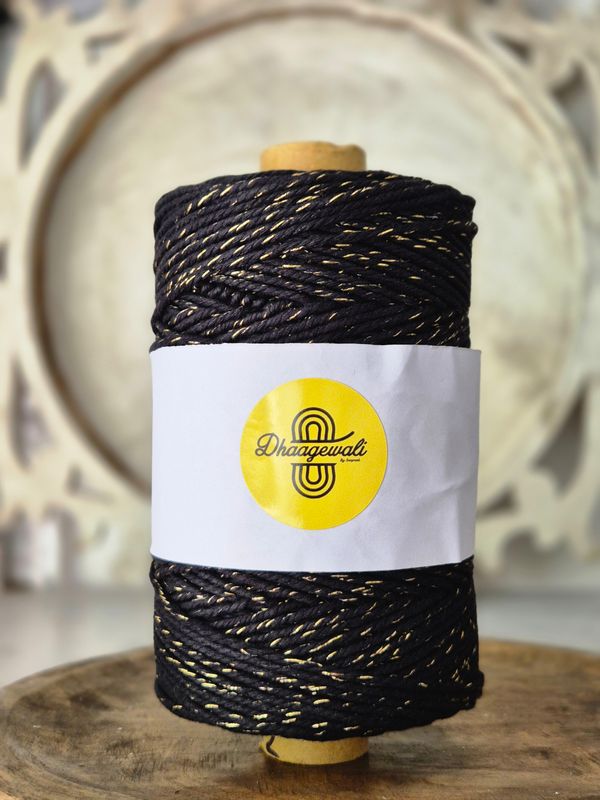 Elegant 2mm Black Gold Zari Twisted Macrame Cord – Perfect for Crafts & DIY