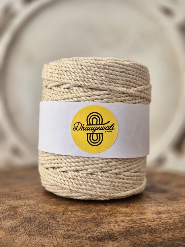 Premium 3mm Offwhite Gold Twisted Macrame Cord for Elegant Crafting