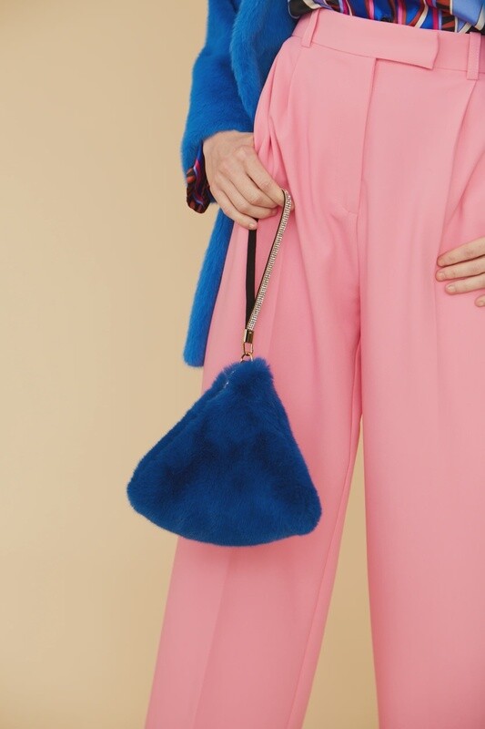 Navy Blue Faux Fur Pyramid Clutch Bag