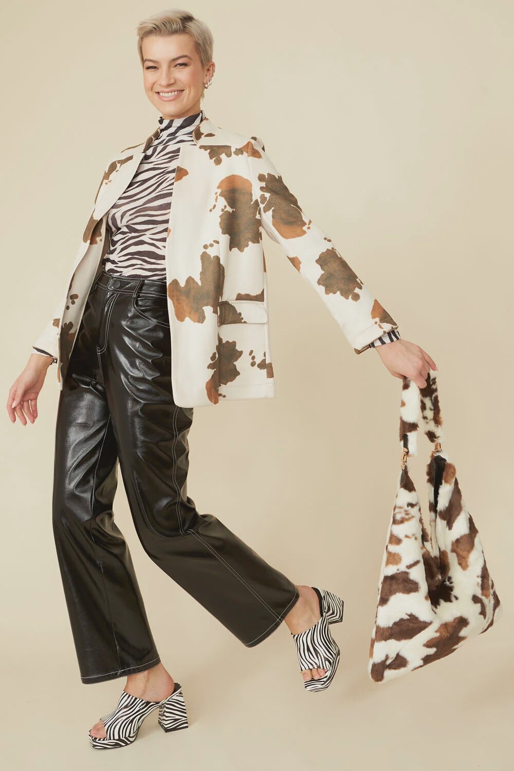 Black Eco Leather Metallic Trousers