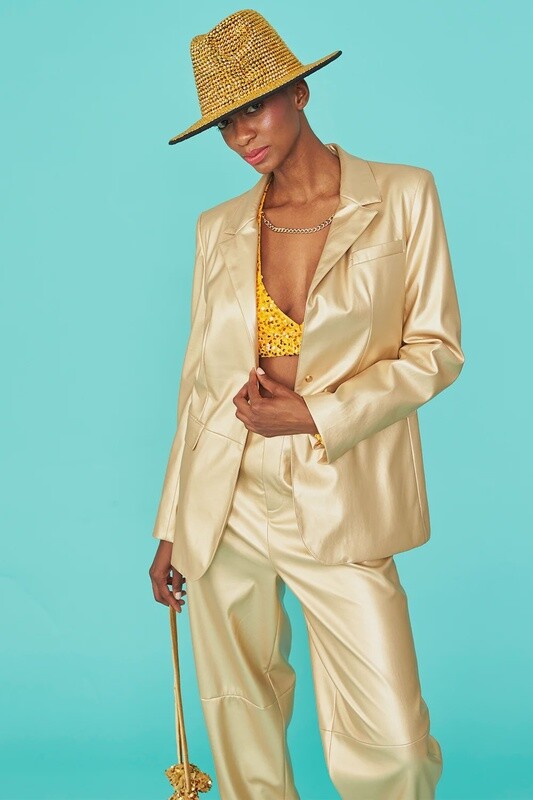 Metallic Vegan Leather Blazer