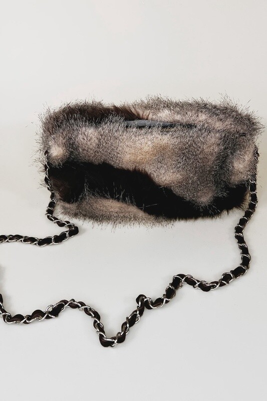 Mocha Faux Fur Bag with Muff and Chain Strap