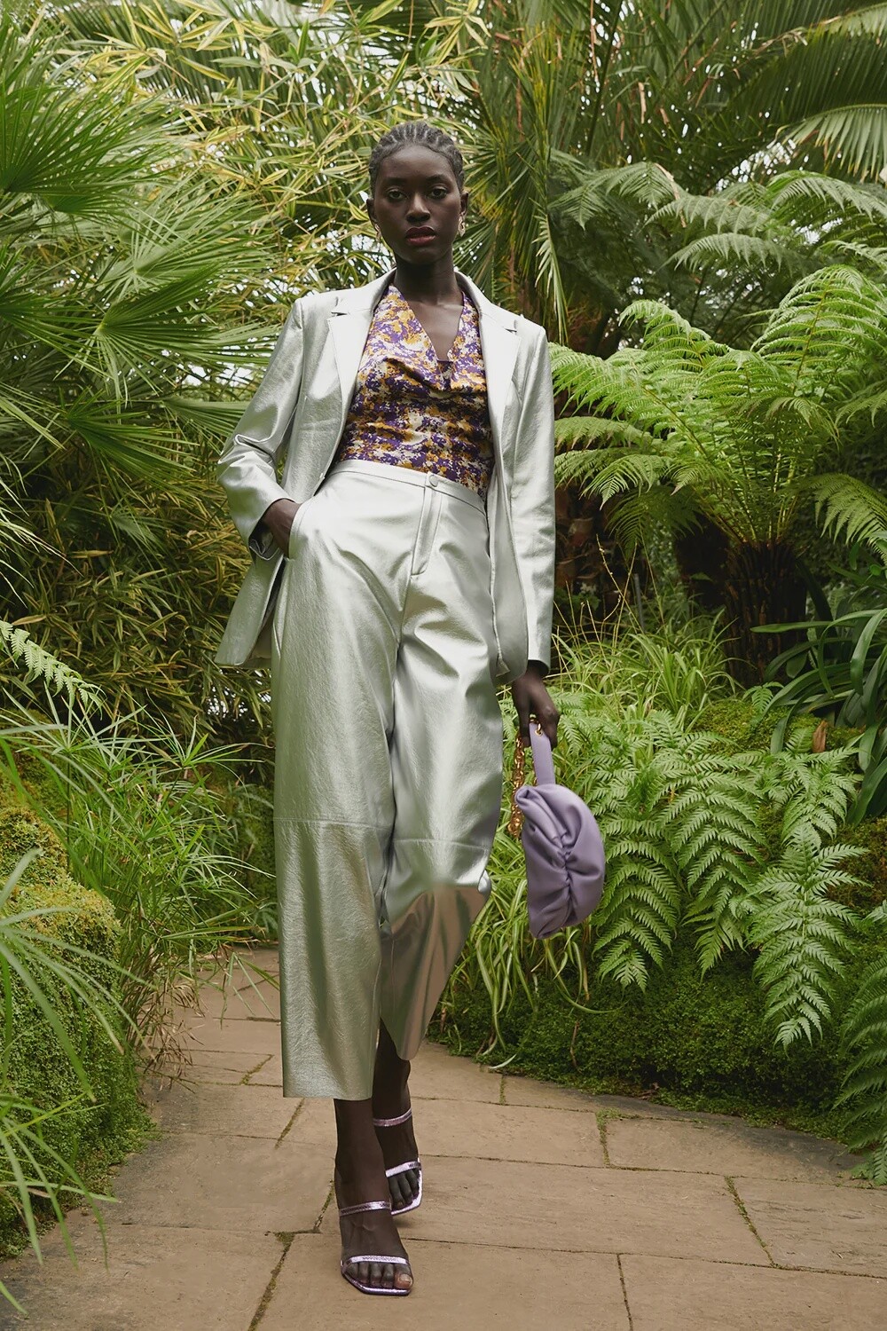 Silver faux leather metallic trousers