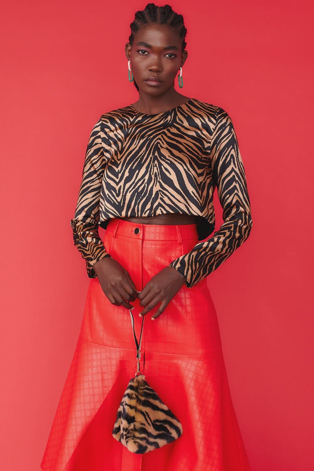 Tiger Print Faux Fur Pyramid clutch bag