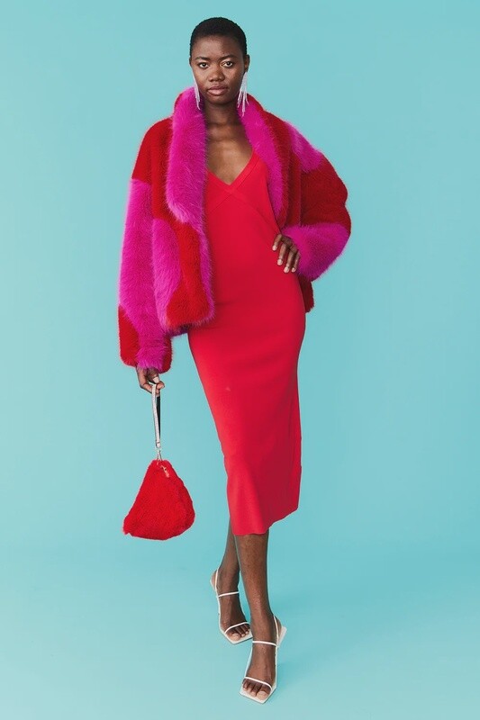 Red Faux Fur Pyramid Bag