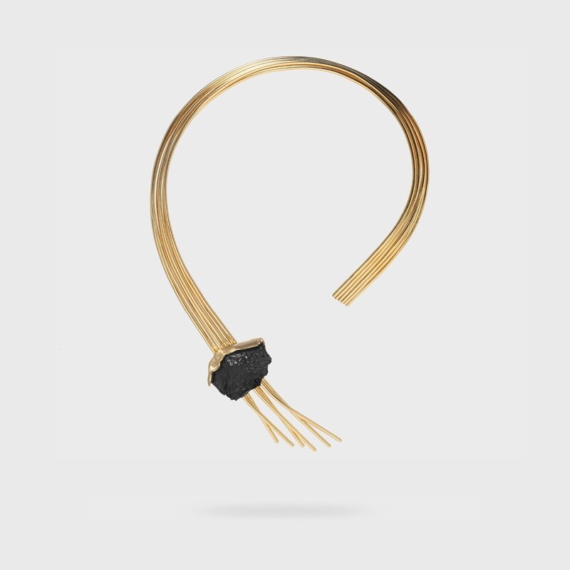 307594  Stormi Gold-Plated Necklace with black tourmaline