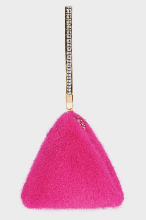 Fuschia pink faux fur pyramid bag