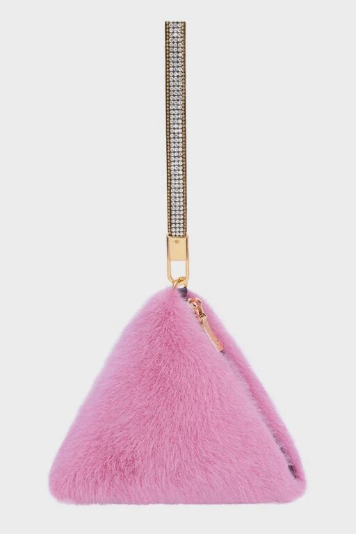 Pale pink faux fur pyramid clutch bag
