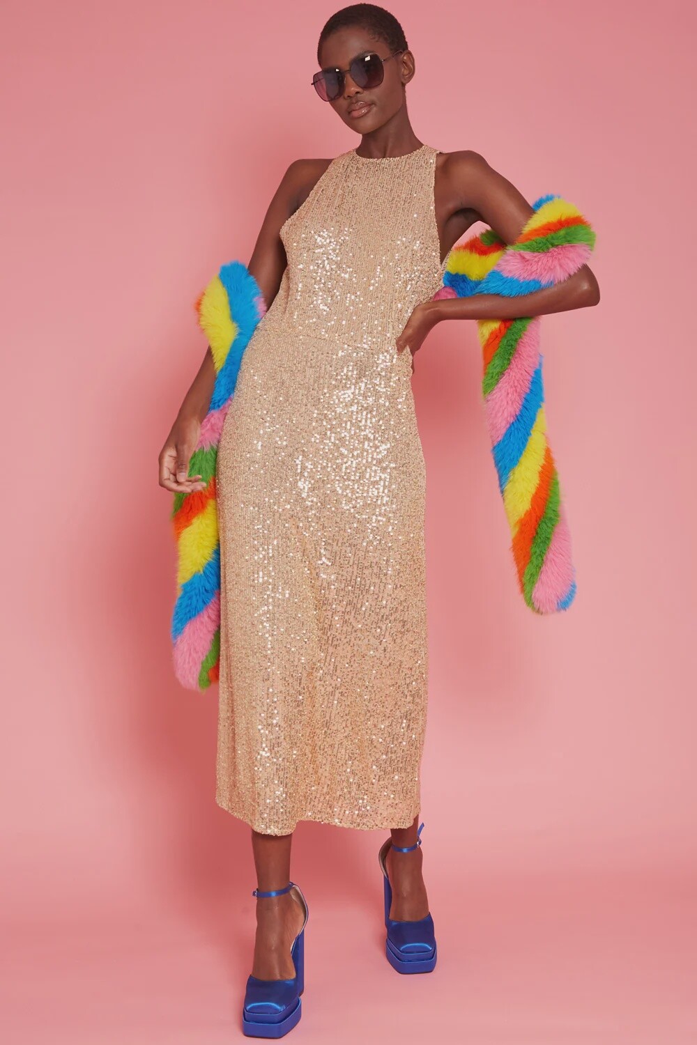 Gold Bamboo Sequin Gaga Maxi Dress