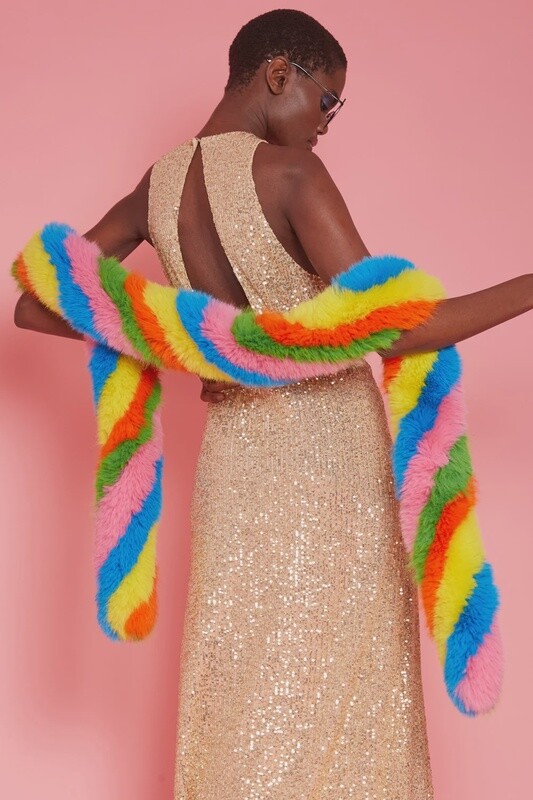 Gold Bamboo Sequin Gaga Maxi Dress