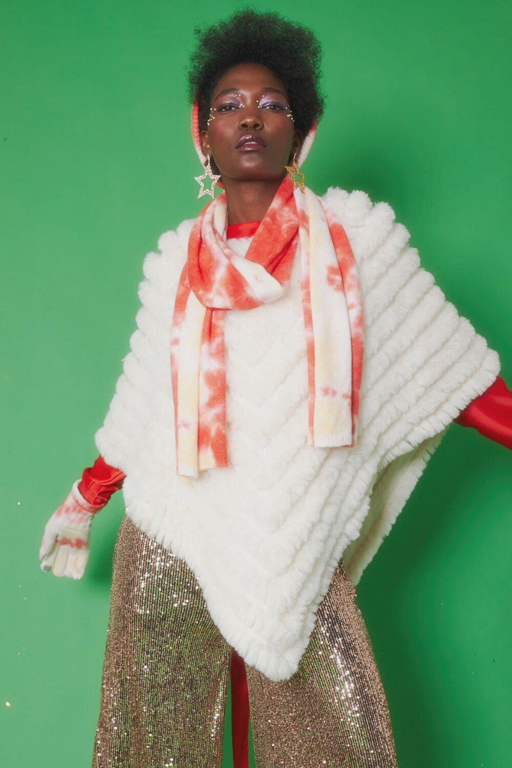 Faux Fur Cashmere Blend Poncho, Colour: Cream