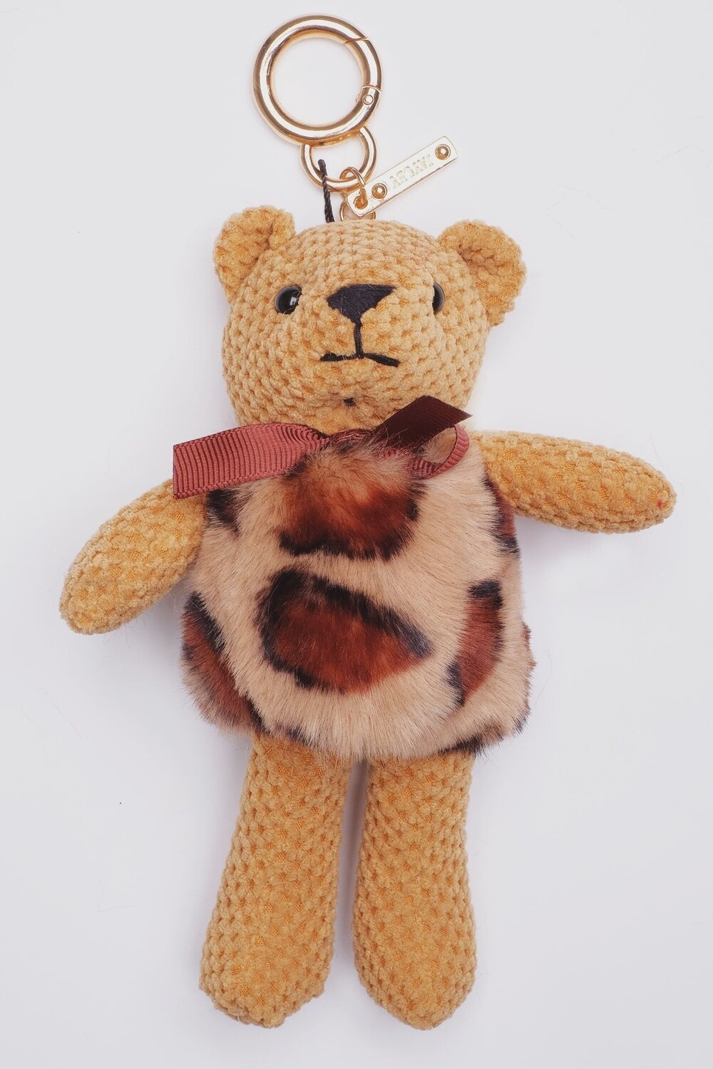 Teddy Bear Faux Fur Keyring, Colour: Leopard