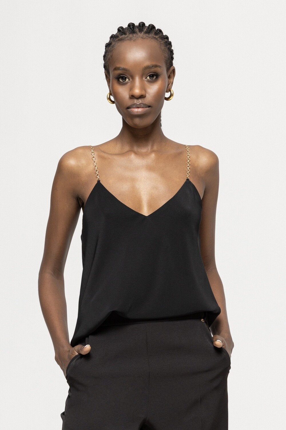 Gold Chain Camisole Top Black