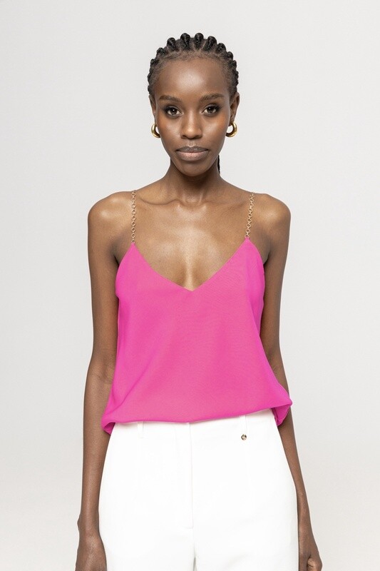 Gold Chain Strappy Top Fuschia Pink