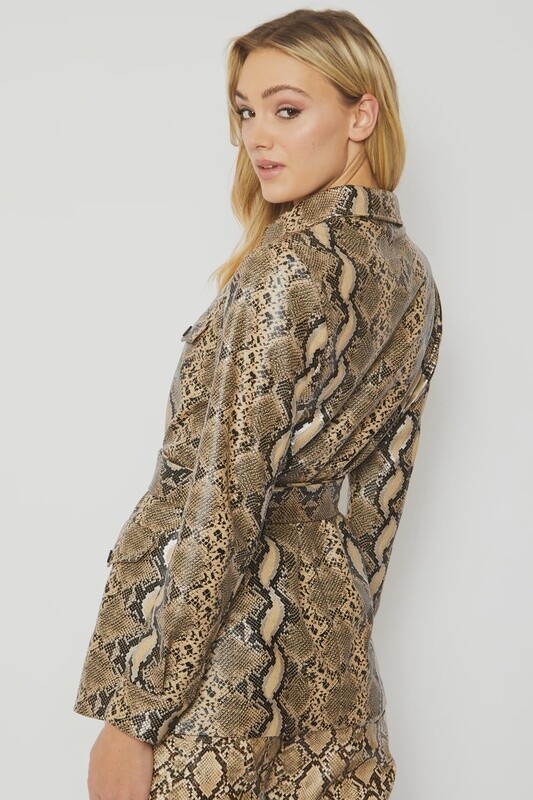 Mocha Faux Suede Snake Print Safari Jacket