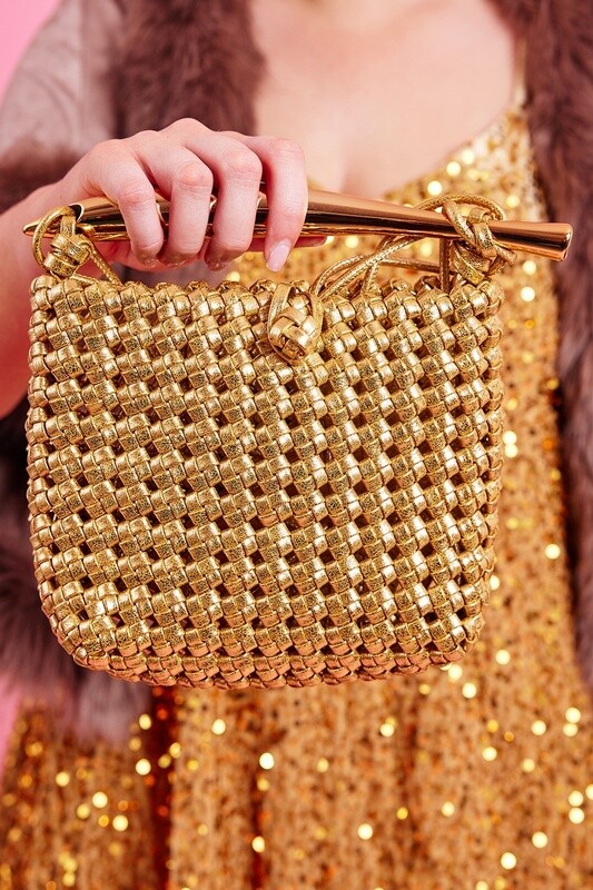 Hand Knitted Eco Leather Cara Bag Gold