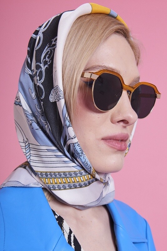 Blue silk blend scarf