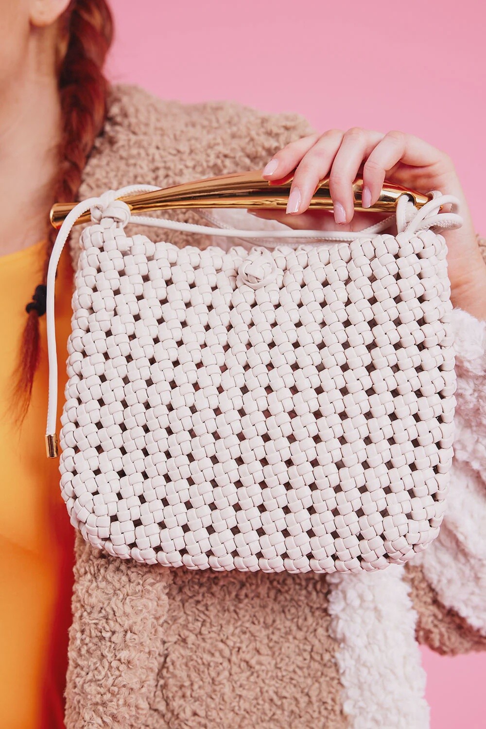 Hand Knitted Eco Leather Cara Bag Cream