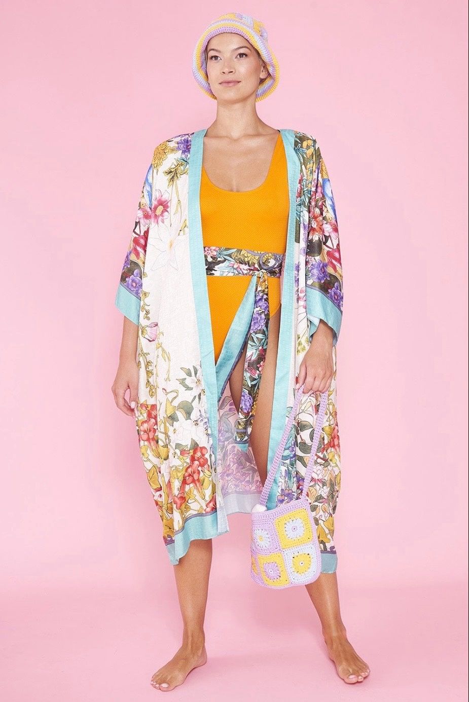 Bamboo blend patchwork floral maxi kimono