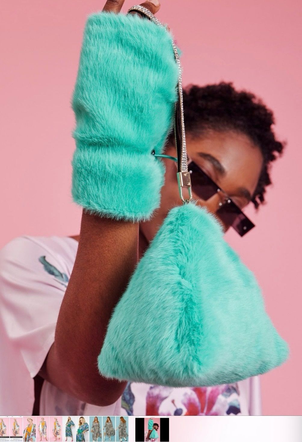 Mint green faux fur pyramid bag
