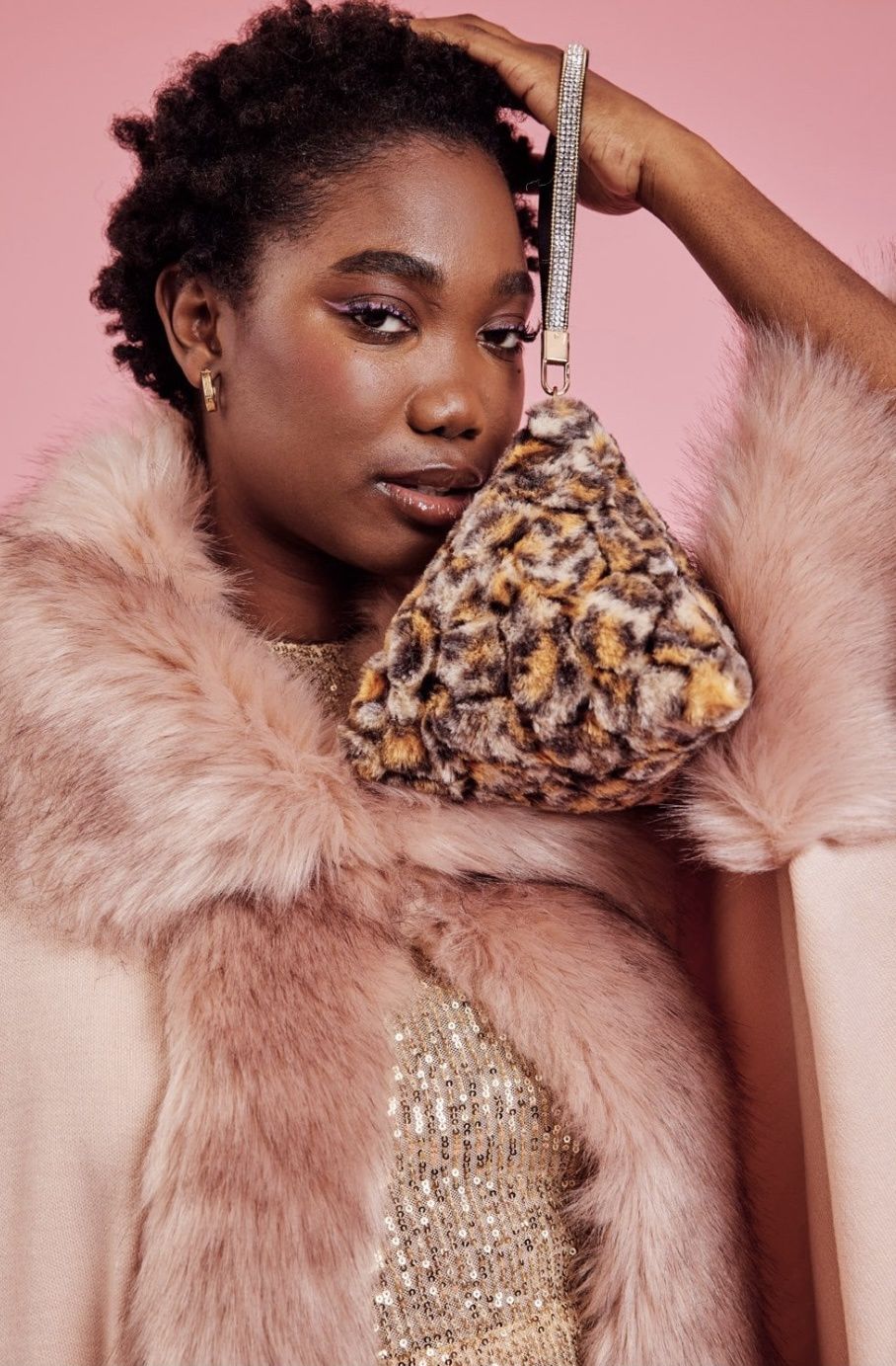 Crunchie print faux fur pyramid bag