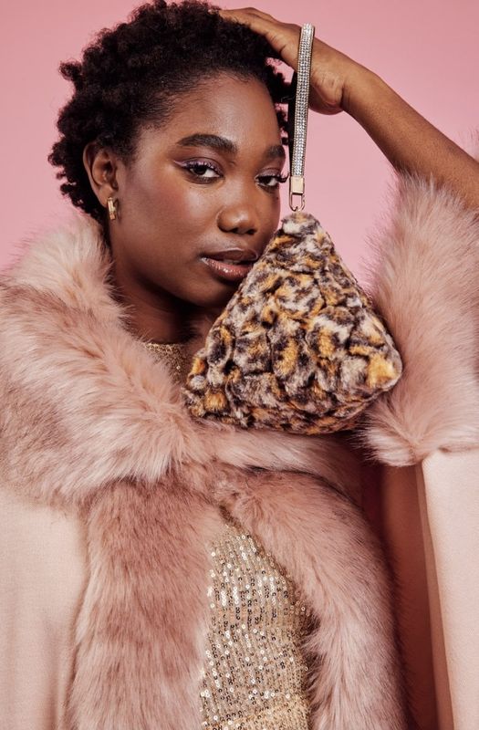 Crunchie print faux fur pyramid bag