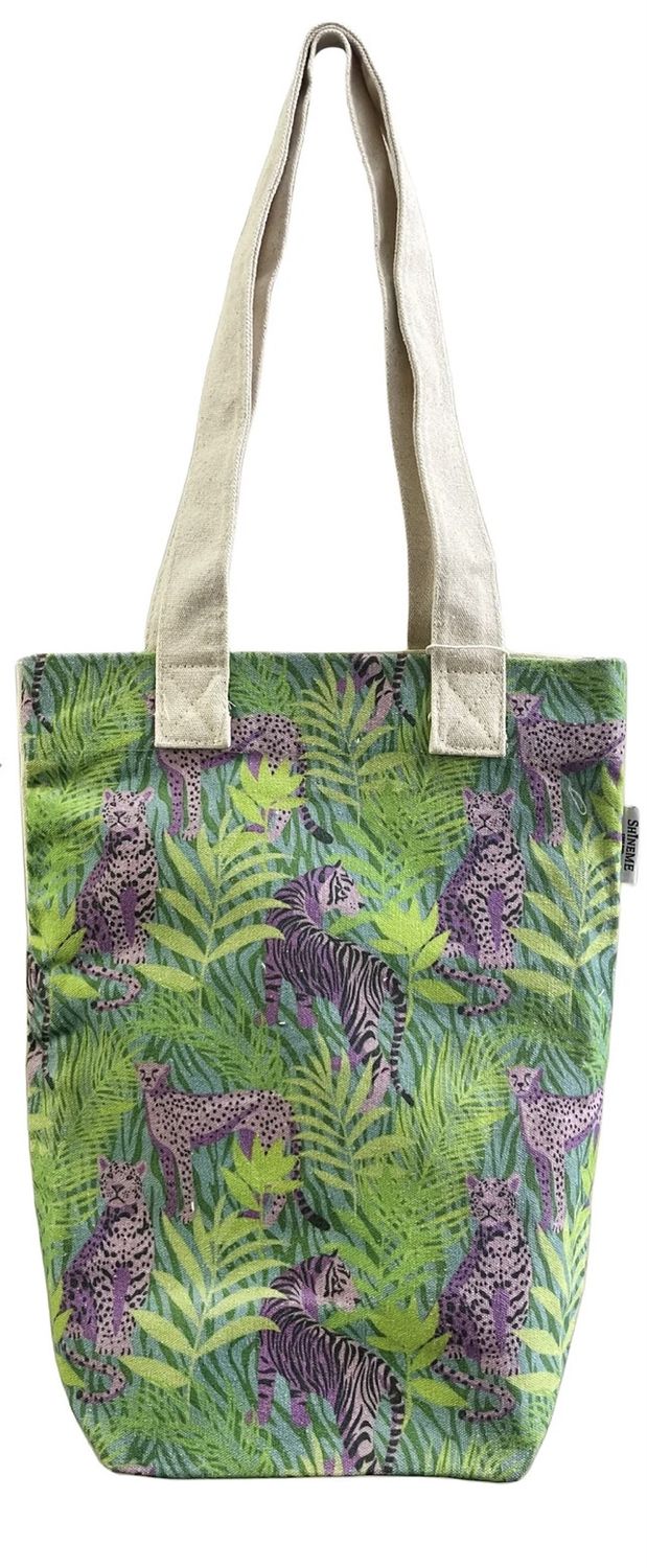 Leopard and tiger print cotton tote bag