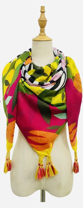 Yellow zebra jungle print square scarf