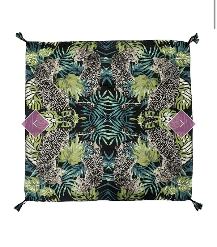 Black leopard jungle print square scarf