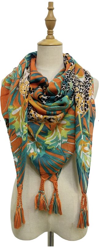 Orange leopard jungle print square scarf