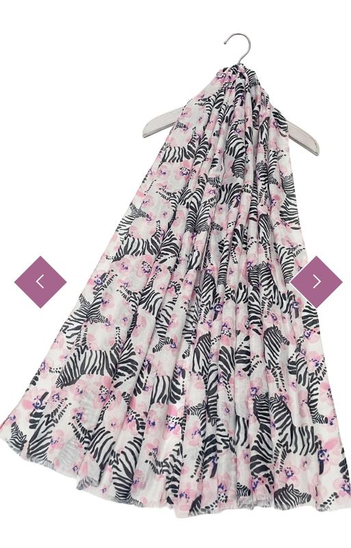 Pink white zebra print scarf