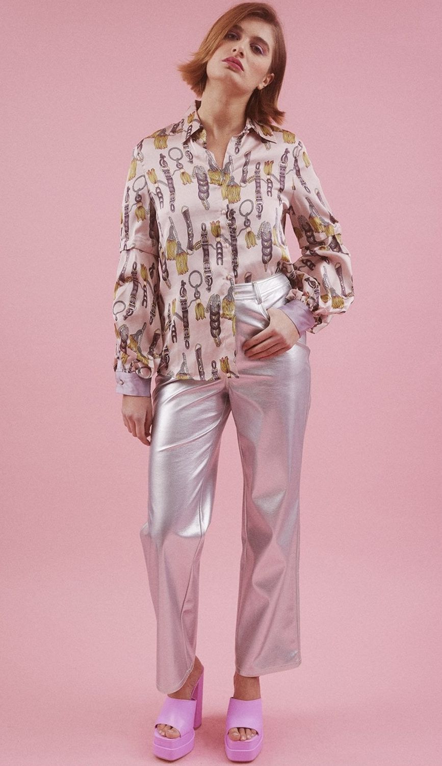 Pink cotton blend printed shirt