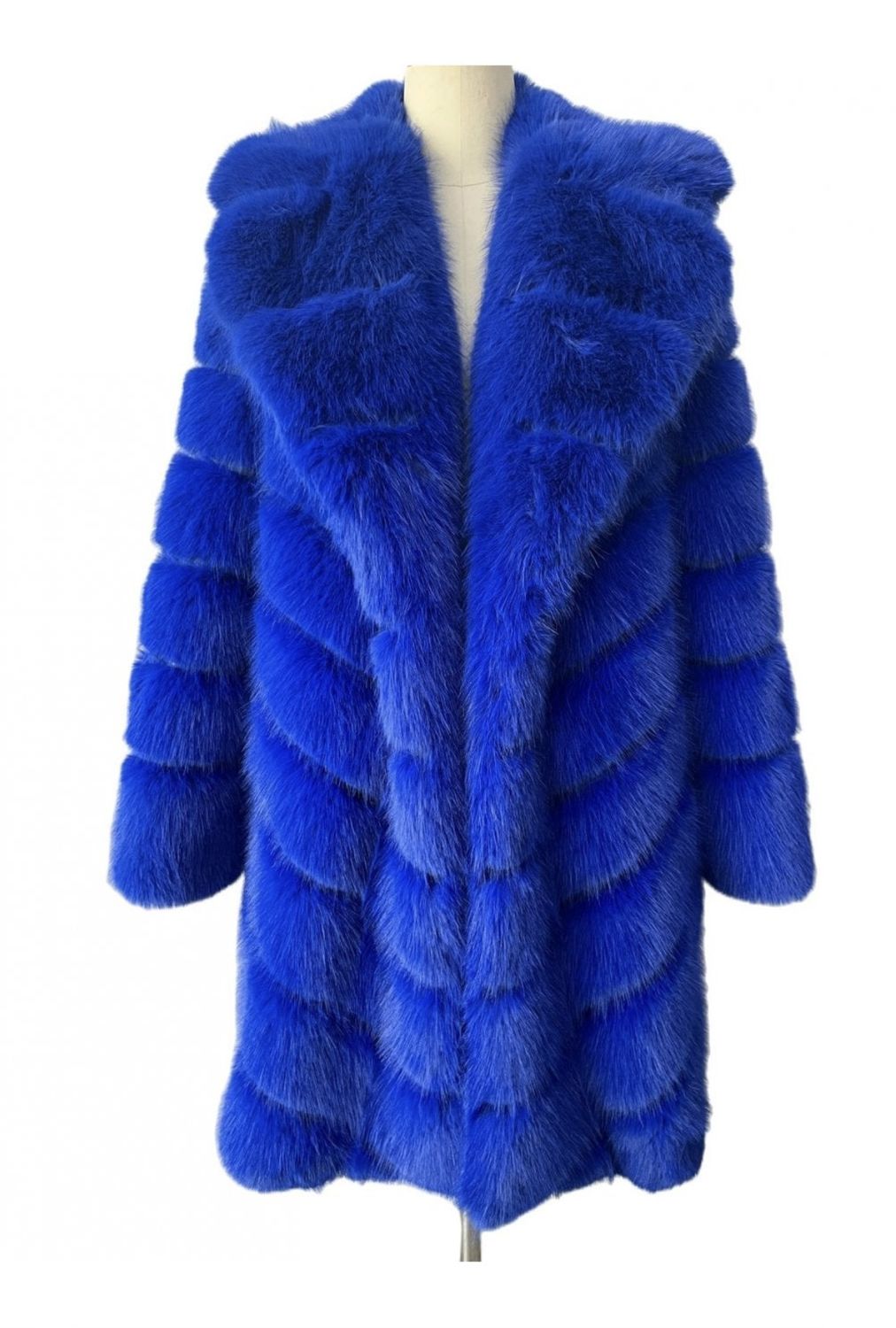 Electric blue bamboo blend faux fur coat
