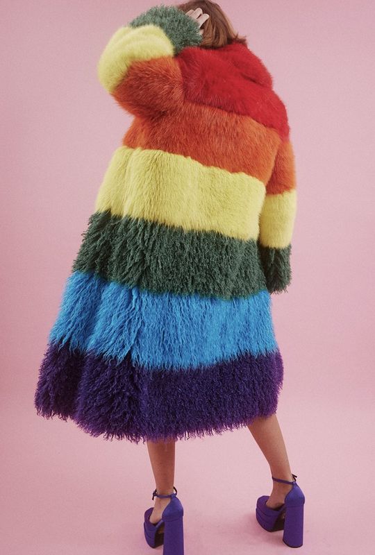 Rainbow faux fur bamboo blend maxi coat
