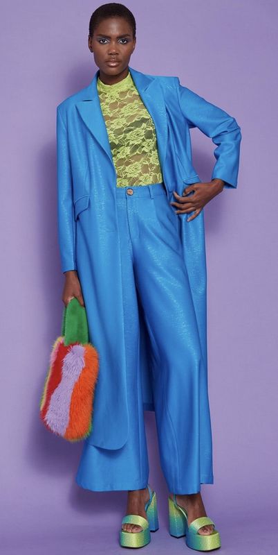 Blue Tencel blend flared trousers