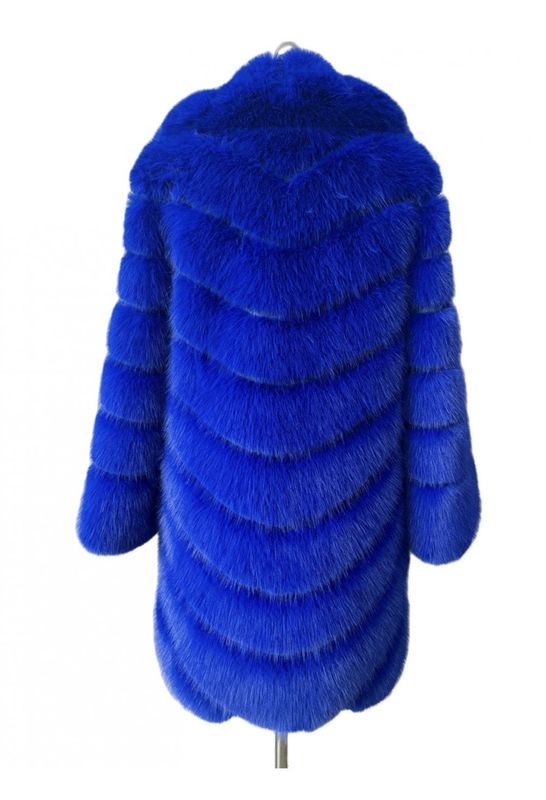 Electric blue bamboo blend faux fur coat