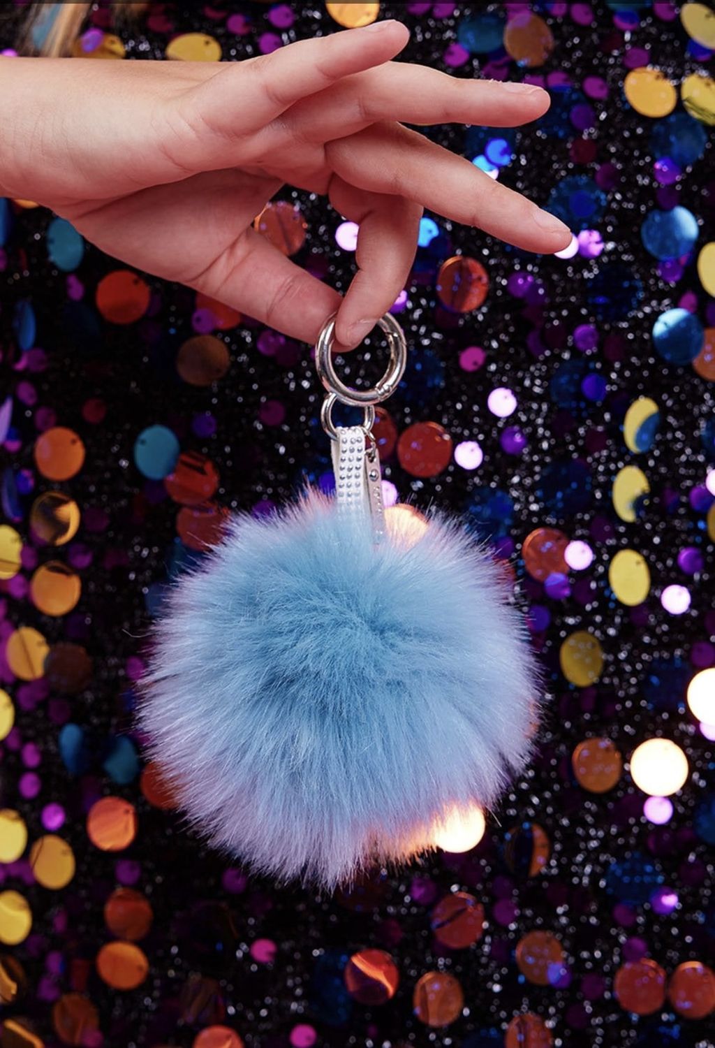 Blue faux fur Pom Pom keyring