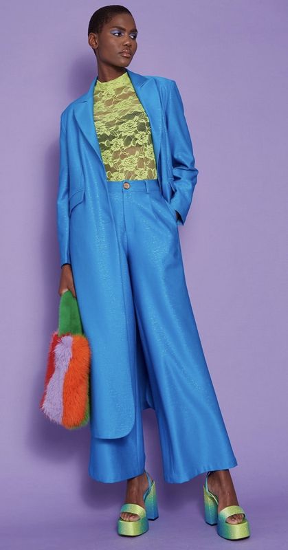 Blue Tencel blend flared trousers