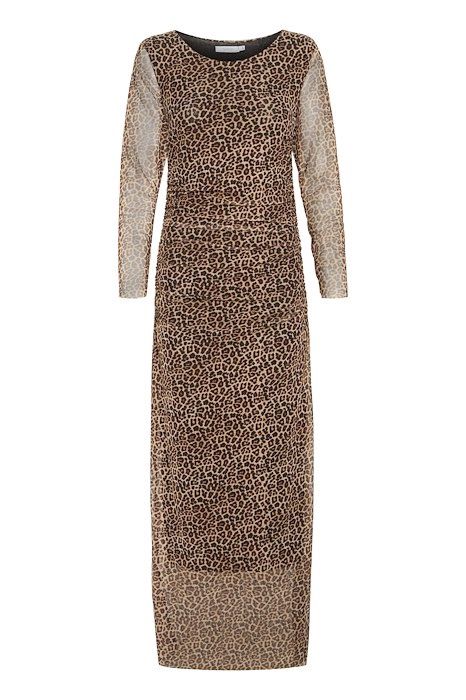 Leopard print mesh maxi dress